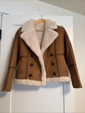 Petite Studio Tan Shearling-Trimmed Faux Suede Jacket